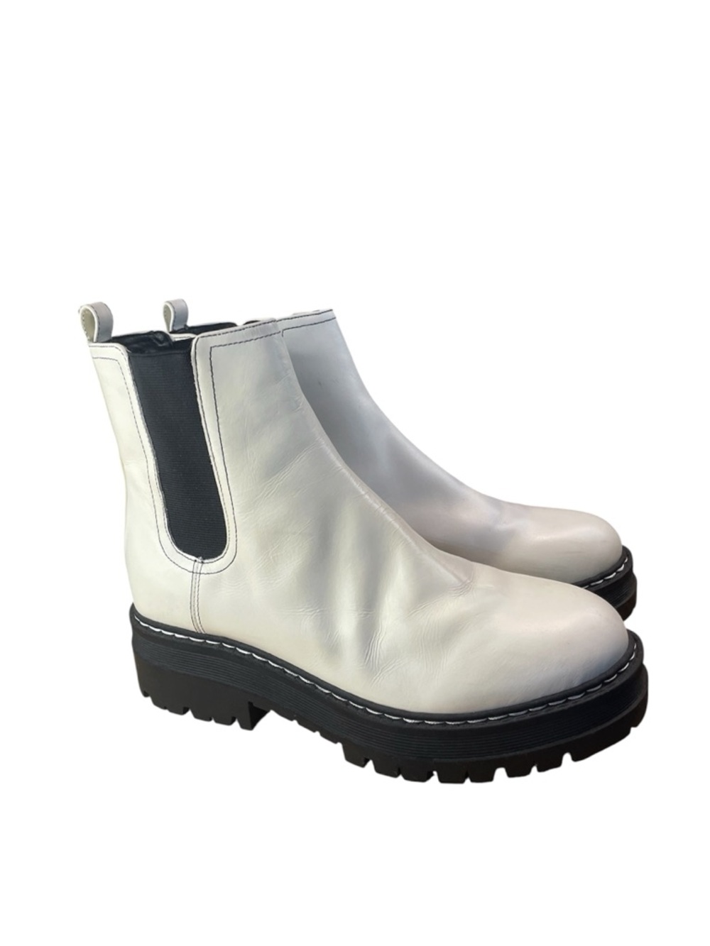 Marc Fisher White Leather Chelsea Lug Sole Ankle Boots